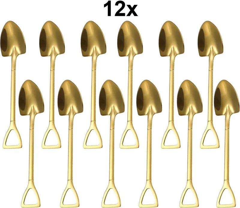 شافين Steel 12 Pieces Low Quality Gold Shovel Model Dessert Fruit and Ice Cream Spoon CIN75