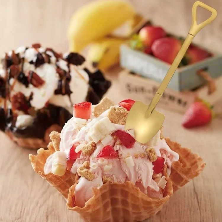 شافين Steel 12 Pieces Low Quality Gold Shovel Model Dessert Fruit and Ice Cream Spoon CIN75