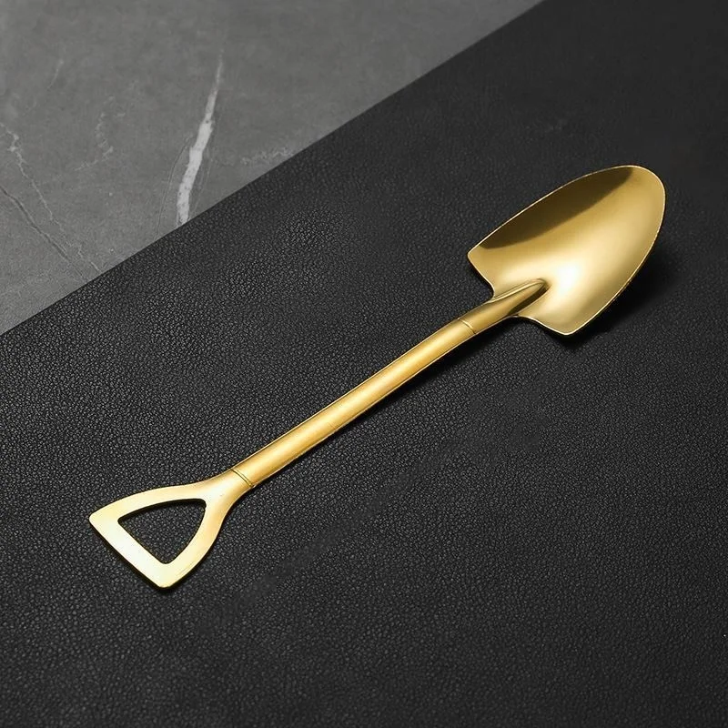 شافين Steel 12 Pieces Low Quality Gold Shovel Model Dessert Fruit and Ice Cream Spoon CIN75