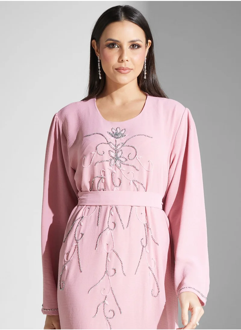 hayas closet Embellished Belted Jalabiya