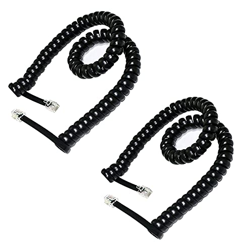 HPWFHPLF 2-Pack 6P6C RJ12 Coiled Telephone Cord, 1.6 ft (Unstretched) Male to Male Phone Cable for Landline, Modem, Fax, Office & Home, Gold-Plated Contacts (Black) - Image 1