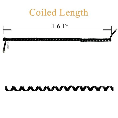HPWFHPLF 2-Pack 6P6C RJ12 Coiled Telephone Cord, 1.6 ft (Unstretched) Male to Male Phone Cable for Landline, Modem, Fax, Office & Home, Gold-Plated Contacts (Black) - Image 2