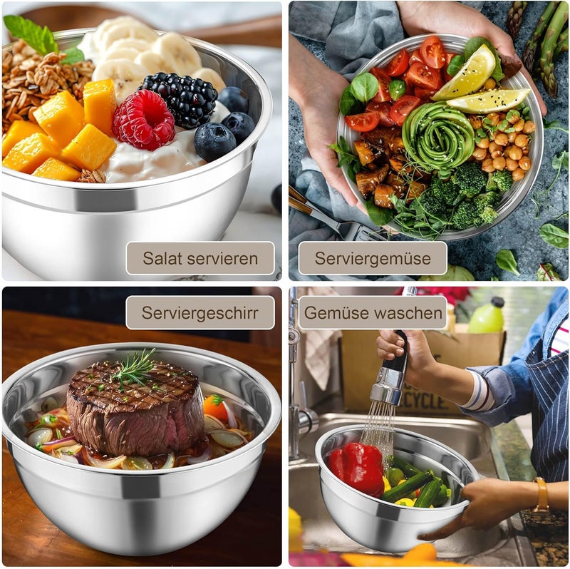 Herogo Mixing Bowl, Set of 5, Colourful, Stainless Steel Bowl with Airtight Lids, Metal Salad Bowl with 3 Grater Attachments for Preparing/Baking/Serving/Storage/Mixing, Dishwasher Safe - Image 4