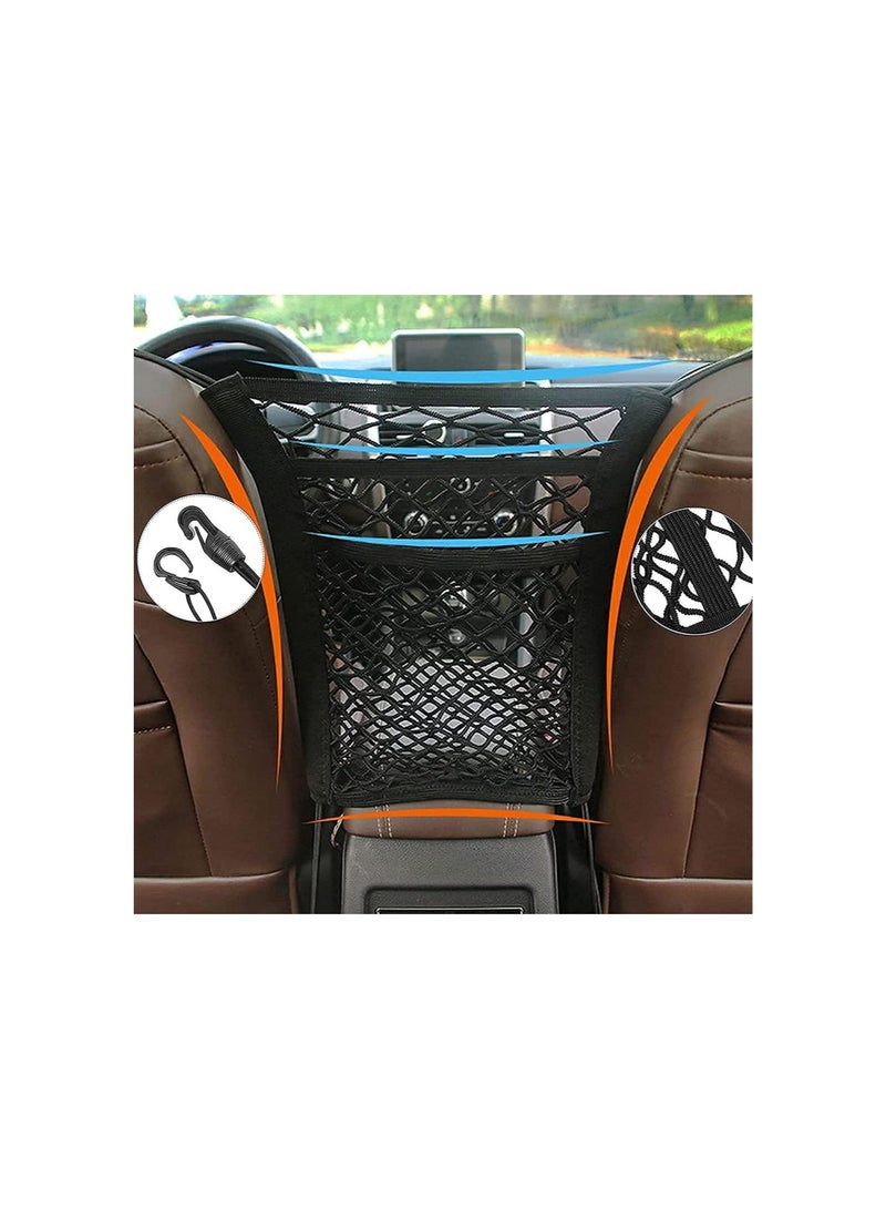 silvercnc Universal Elastic Mesh Net Trunk Bag-3 Layer Car Mesh Organizer, Car Net Pocket Between Seats, Car Seat Storage and Handbag Holding Net for Pet Back Seat Barrier (2pcs-B)  - Image 2