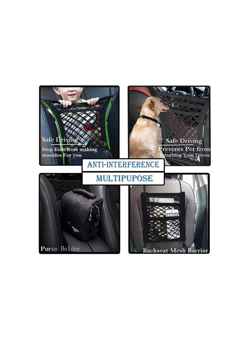 silvercnc Universal Elastic Mesh Net Trunk Bag-3 Layer Car Mesh Organizer, Car Net Pocket Between Seats, Car Seat Storage and Handbag Holding Net for Pet Back Seat Barrier (2pcs-B)  - Image 5