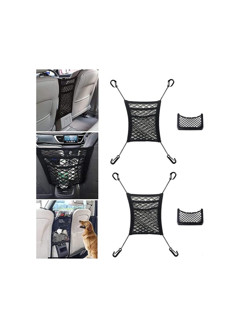 silvercnc Universal Elastic Mesh Net Trunk Bag-3 Layer Car Mesh Organizer, Car Net Pocket Between Seats, Car Seat Storage and Handbag Holding Net for Pet Back Seat Barrier (2pcs-B)  - Image 1