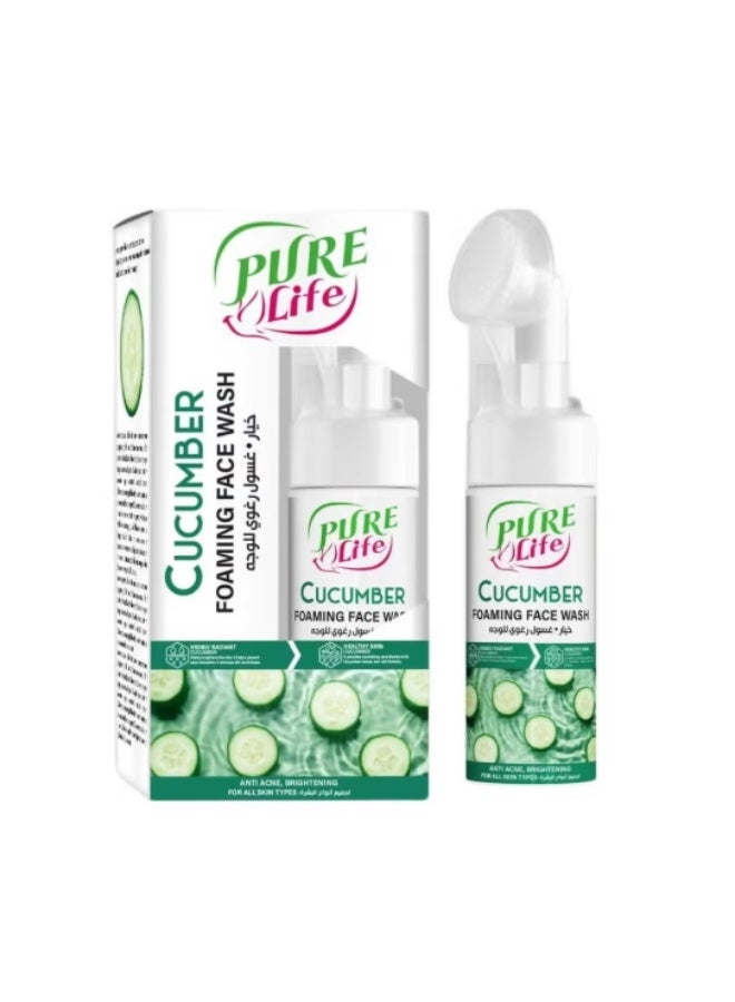 Pure Life Cucumber Foam Face wash with brush 150ml - Image 2