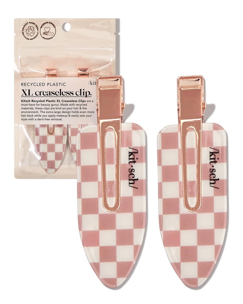 مشابك شعر كيتش بدون تجاعيد للنساء، لا انحناء ولا تجاعيد، مشابك تصفيف مصنوعة من الأكريليك المعاد تدويره، 2 قطعة بتصميم مربعات الطين