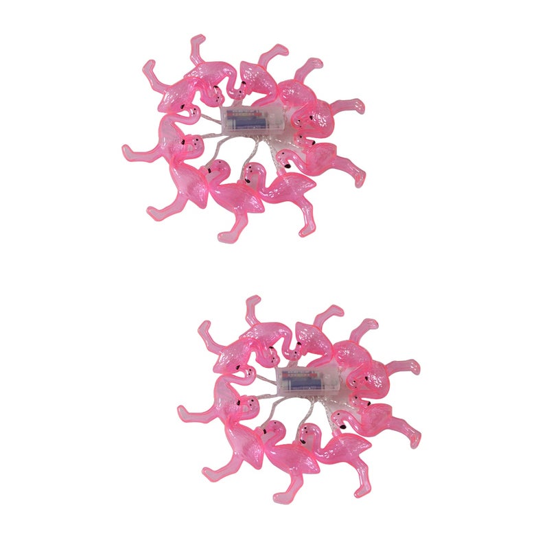 2pcs Battery Powered 10 Flamingo Lights String Party Decorative String Lights ( White Light) - Image 1