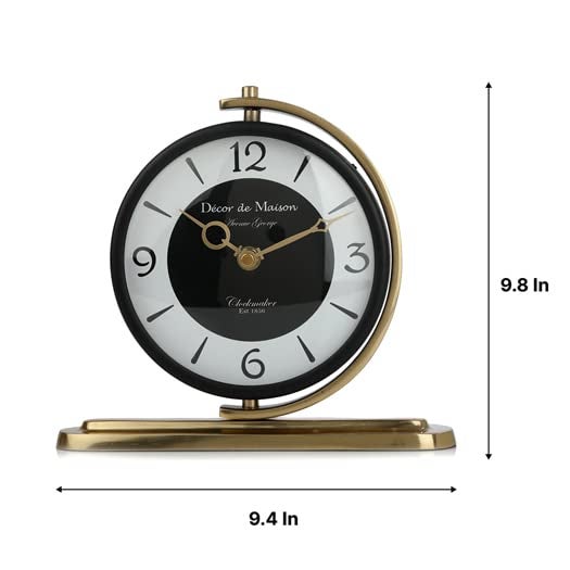 Decor de Maison Handcrafted Black Gold Aleksi Table Clock for Living Room Bedroom Study Table Centre Table Office Desk Kids Room 9 inch HeightMetal Analog - Image 3