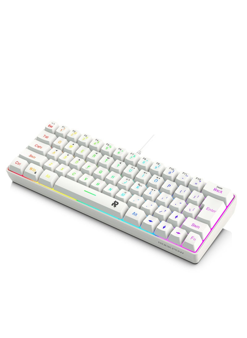 Rock Pow - 60% Wired Gaming Keyboard, RGB Backlit Ultra-Compact Mini Keyboard, Waterproof Small Compact 63 Keys Keyboard for PC/Mac Gamer, Typist, Travel, Easy to Carry on Business Trip - Image 1