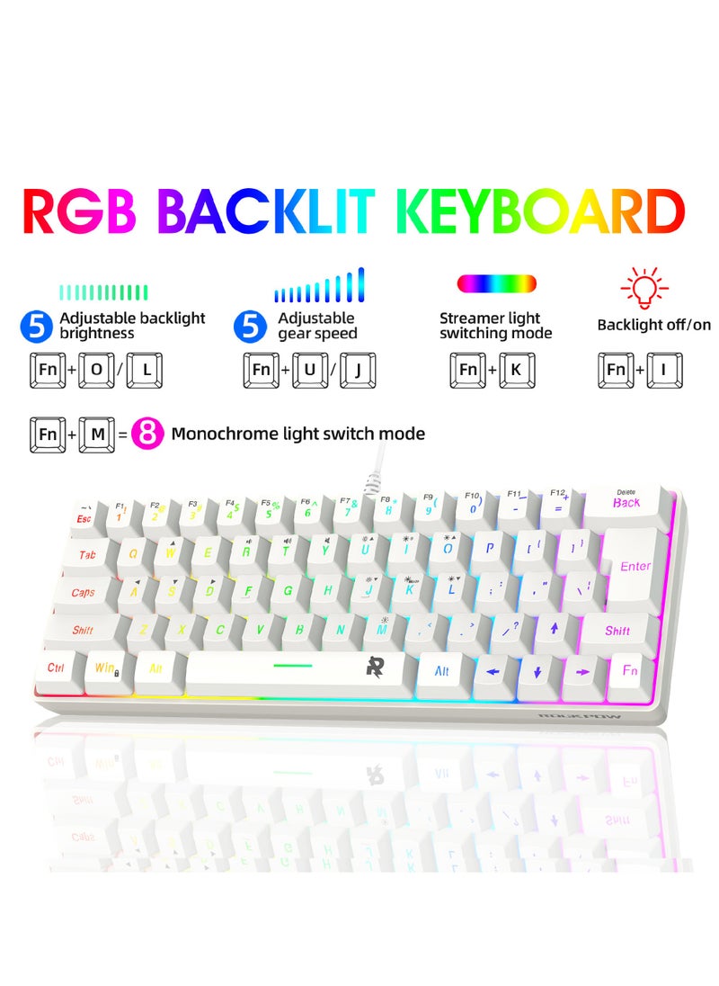 Rock Pow - 60% Wired Gaming Keyboard, RGB Backlit Ultra-Compact Mini Keyboard, Waterproof Small Compact 63 Keys Keyboard for PC/Mac Gamer, Typist, Travel, Easy to Carry on Business Trip - Image 1