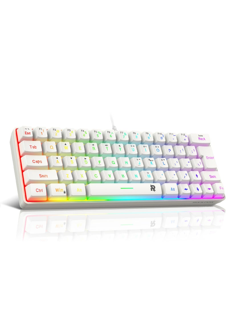 Rock Pow - 60% Wired Gaming Keyboard, RGB Backlit Ultra-Compact Mini Keyboard, Waterproof Small Compact 63 Keys Keyboard for PC/Mac Gamer, Typist, Travel, Easy to Carry on Business Trip - Image 1