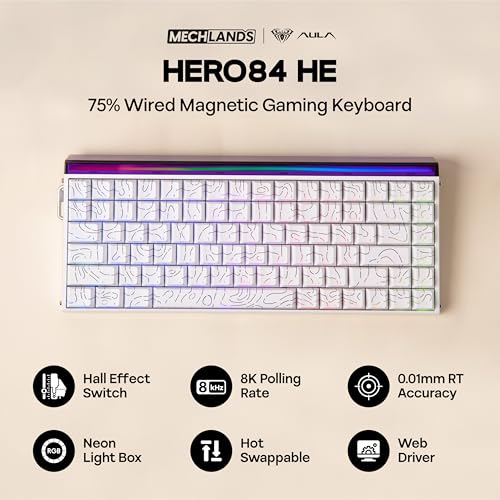 MechLands Aula Hero84 HE Wired Magnetic Gaming Keyboard Rapid Hall Effect Keyboard with 001mm Adjustable Actuation 8kHz Polling 5Layer Sound Dampening RGB Lightbox Backlit White - Image 3