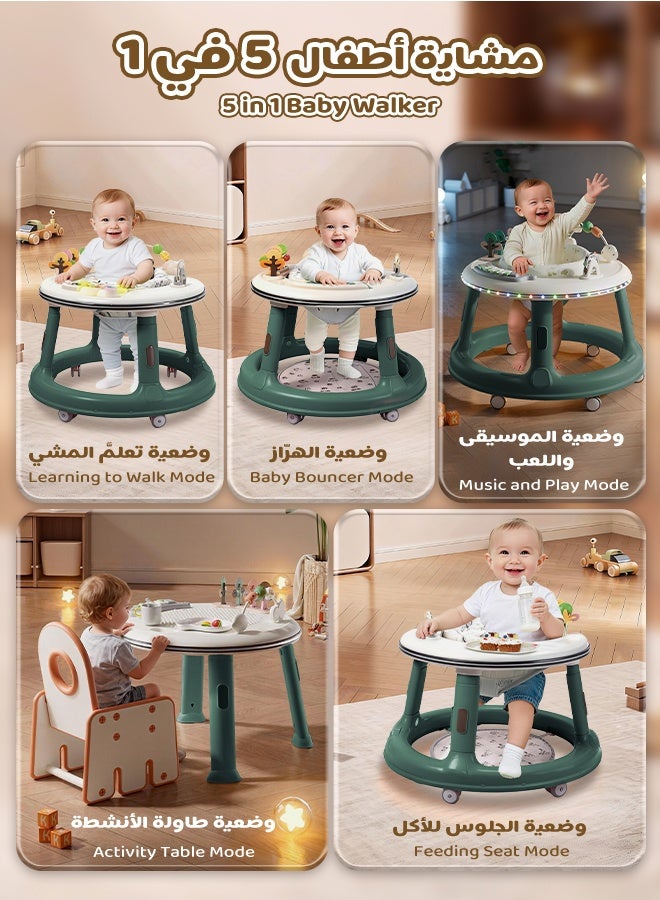 Aurlar 5 in 1 Baby Walker, Push Walker with 360° Swivel Seat, Music & Light Toys, Activity Table & Feeding Mode, Baby Standing Support for 6–18 Months (Green) - Image 2