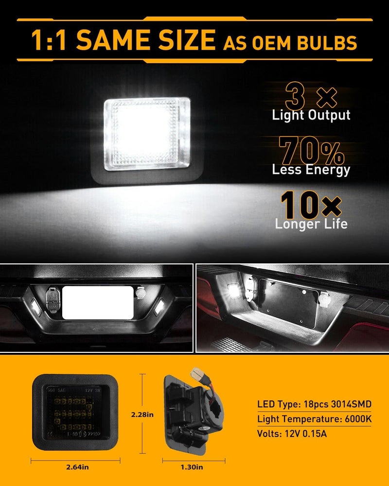 LESAUCE أضواء لوحة الترخيص LED من لسيارات فورد F-150 2015-2020 2021 2022، أضواء لوحة LED لسيارات رابتور 2017-2020، عدسة مدخنة، أبيض 6000K، توصيل وتشغيل، قطعتان. - Image 3