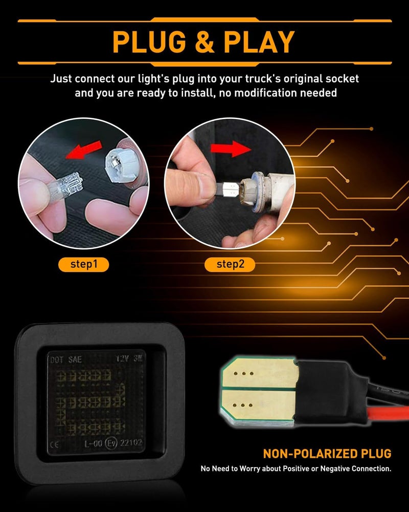 LESAUCE أضواء لوحة الترخيص LED من لسيارات فورد F-150 2015-2020 2021 2022، أضواء لوحة LED لسيارات رابتور 2017-2020، عدسة مدخنة، أبيض 6000K، توصيل وتشغيل، قطعتان. - Image 4