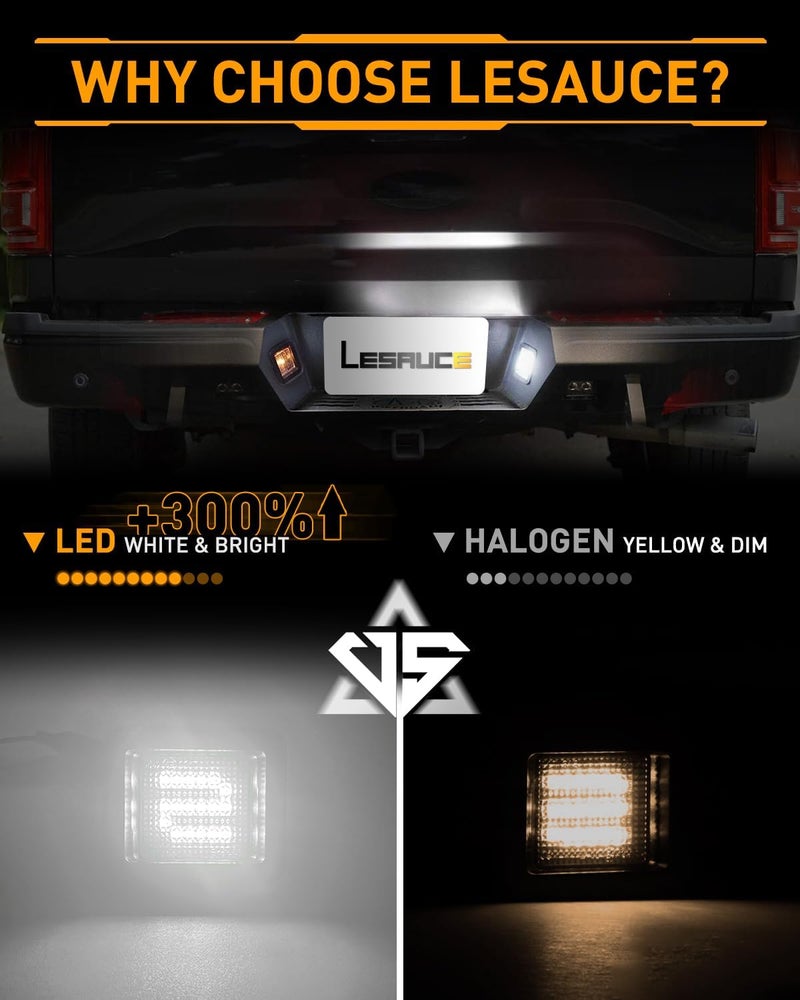 LESAUCE أضواء لوحة الترخيص LED من لسيارات فورد F-150 2015-2020 2021 2022، أضواء لوحة LED لسيارات رابتور 2017-2020، عدسة مدخنة، أبيض 6000K، توصيل وتشغيل، قطعتان. - Image 2