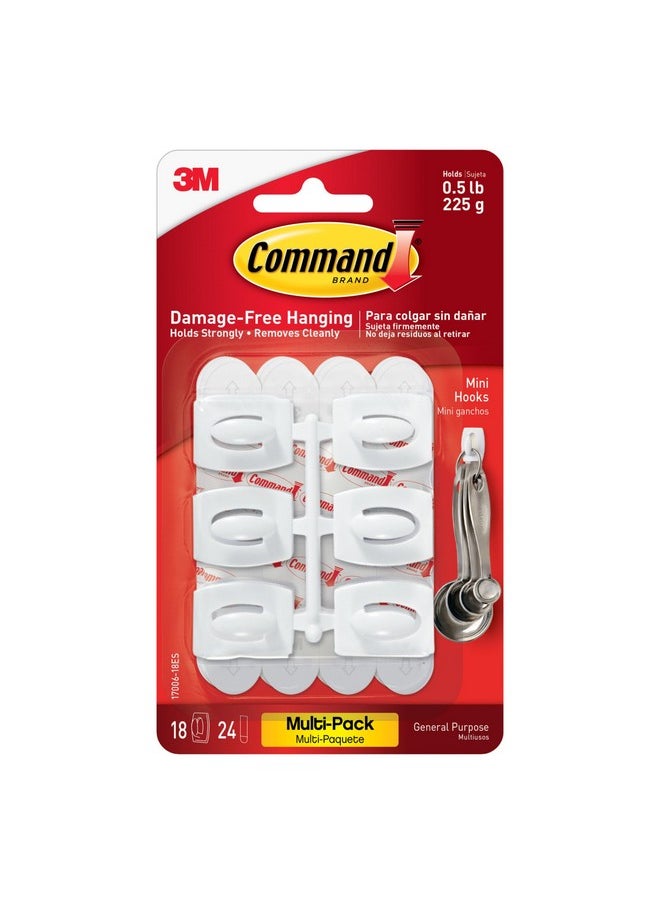 Command Command Damage Free Hanging Light Clips with Adhesive Strips, No Tools Mini Wall Hooks for Hanging Decorations in Living Spaces, 18 White Wall Hooks and 24 Command Strips  - Image 1