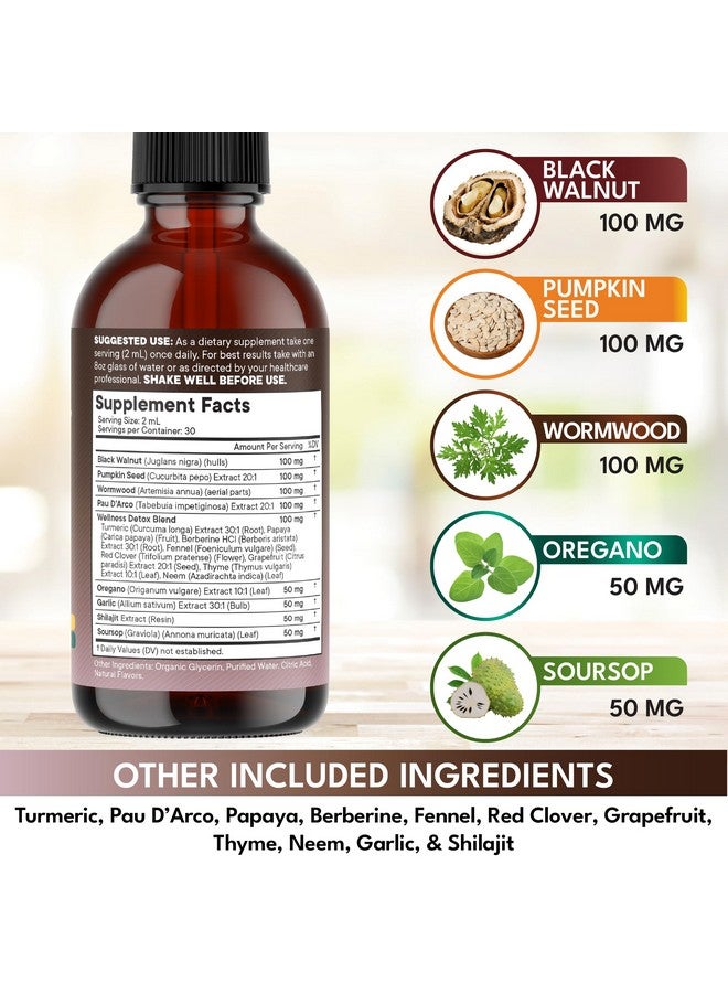 New Age Black Walnut Wormwood Cleanse Drops - Liquid Soursop, Garlic, Pumpkin Seed, PAU D'Arco, Oil of Oregano, Turmeric, Berberine, Neem Extract, Hull Bark, Tincture - 8oz - Image 3