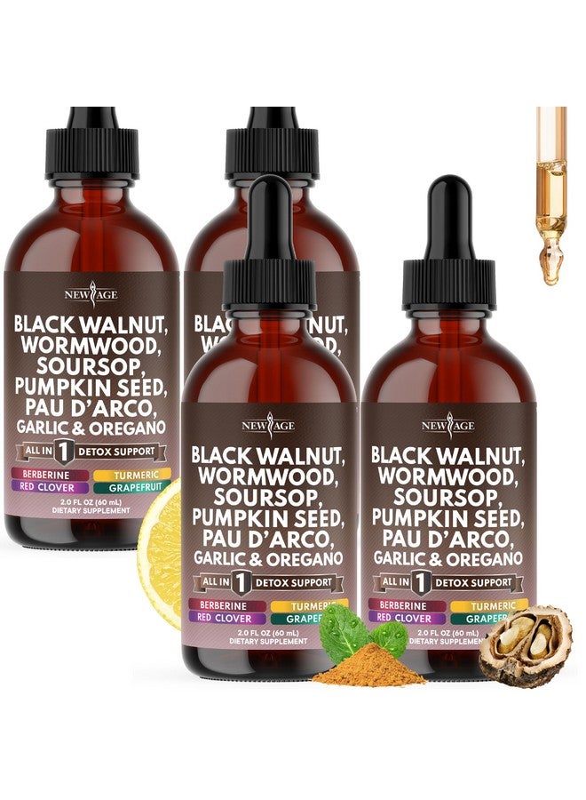 New Age Black Walnut Wormwood Cleanse Drops - Liquid Soursop, Garlic, Pumpkin Seed, PAU D'Arco, Oil of Oregano, Turmeric, Berberine, Neem Extract, Hull Bark, Tincture - 8oz - Image 1