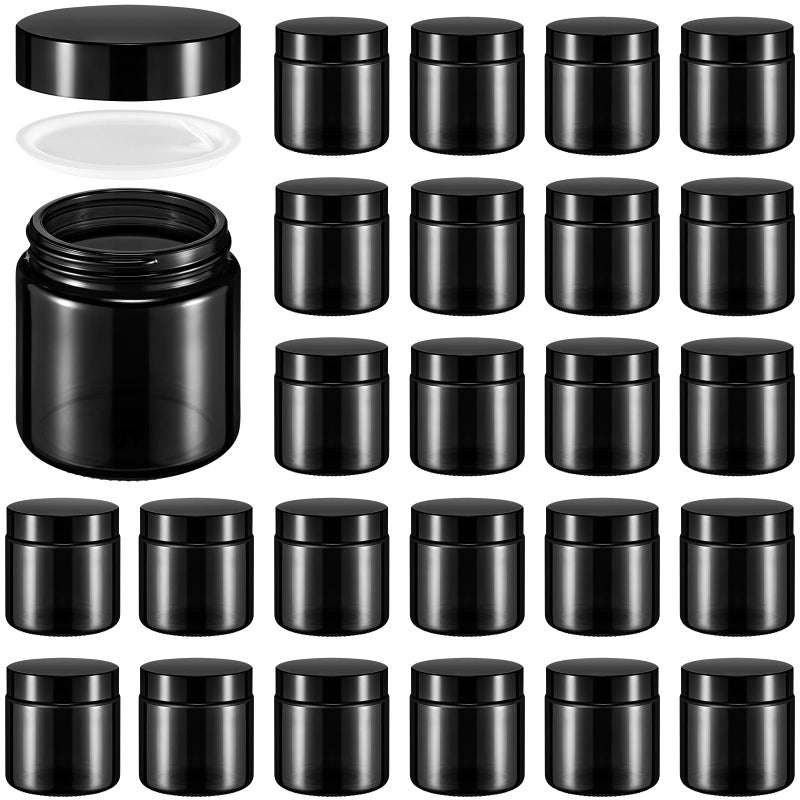 Norme 24 Pcs 4 oz Glass Jars with Lids Leakproof Round Airtight Empty Cosmetic Jars with Inner Liners Lid for Storing Lotions Powder Ointments Candle Making Tins Black