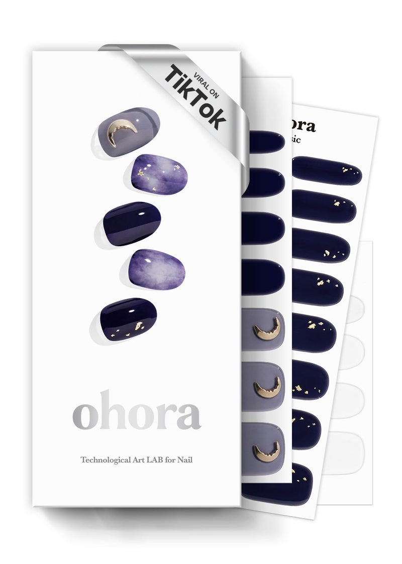 ohora Semi Cured Gel Nail Strips N Lunar Eclipse Dark Patterned Works with Any UVLED Lamps SalonQuality Long Lasting Easy to Apply Remove Includes 2 Prep Pads Nail File Wooden Stick