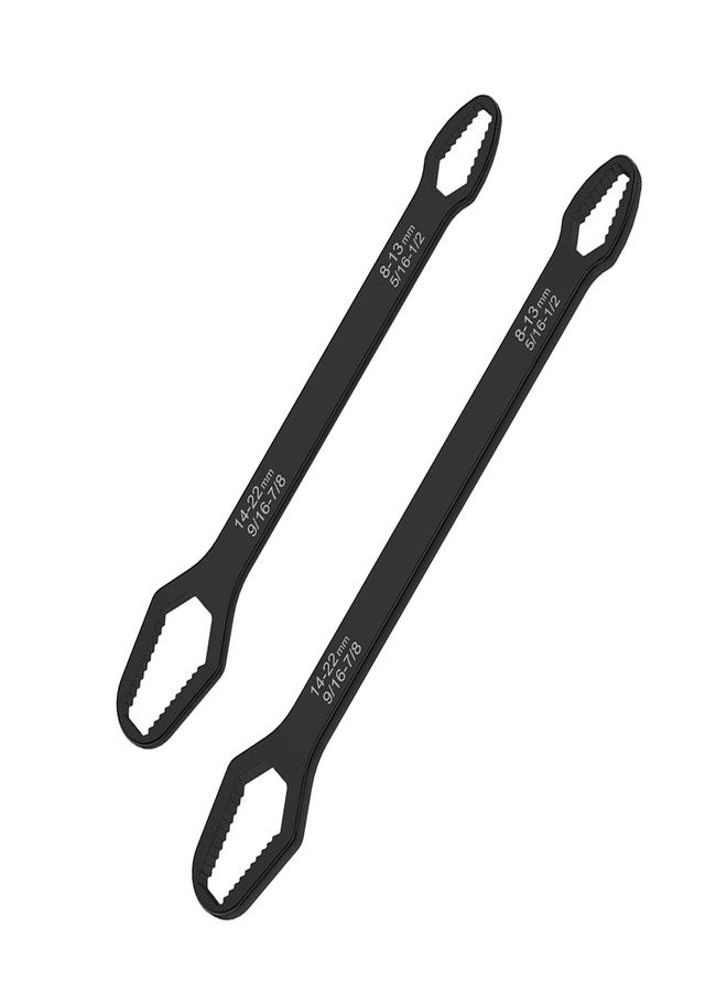 Teocpai 2 Pcs Black Universal Wrench Set, 8-22mm Universal Multifunctional Wrench, 220mm and 260mm Length Double Ended Self-Tightening Wrench - Image 1