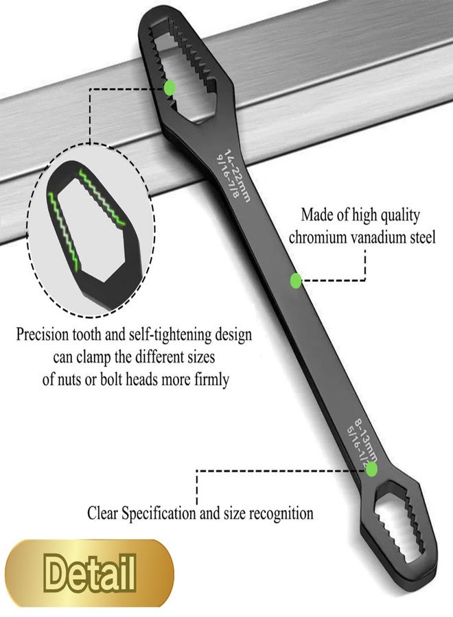 Teocpai 2 Pcs Black Universal Wrench Set, 8-22mm Universal Multifunctional Wrench, 220mm and 260mm Length Double Ended Self-Tightening Wrench - Image 5