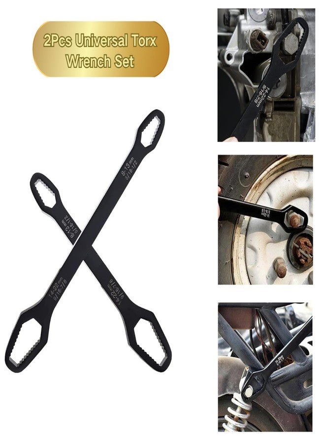 Teocpai 2 Pcs Black Universal Wrench Set, 8-22mm Universal Multifunctional Wrench, 220mm and 260mm Length Double Ended Self-Tightening Wrench - Image 4