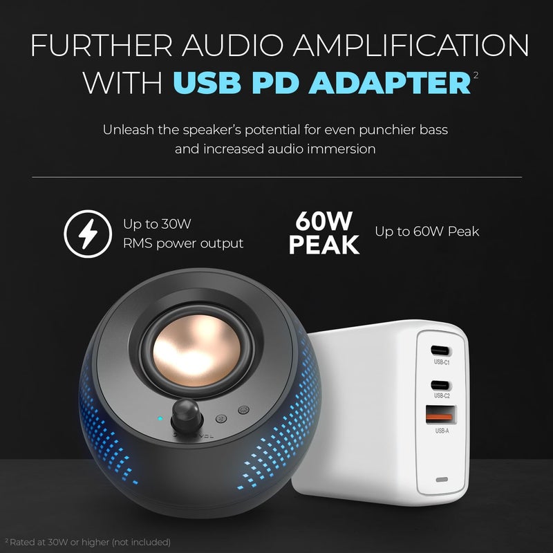 Creative Creative Pebble X 2.0 USB-C Computer Speakers with Customizable RGB Lighting, Bluetooth 5.3, USB Audio, Up to 15W RMS Power for PC and Mac  - Image 4