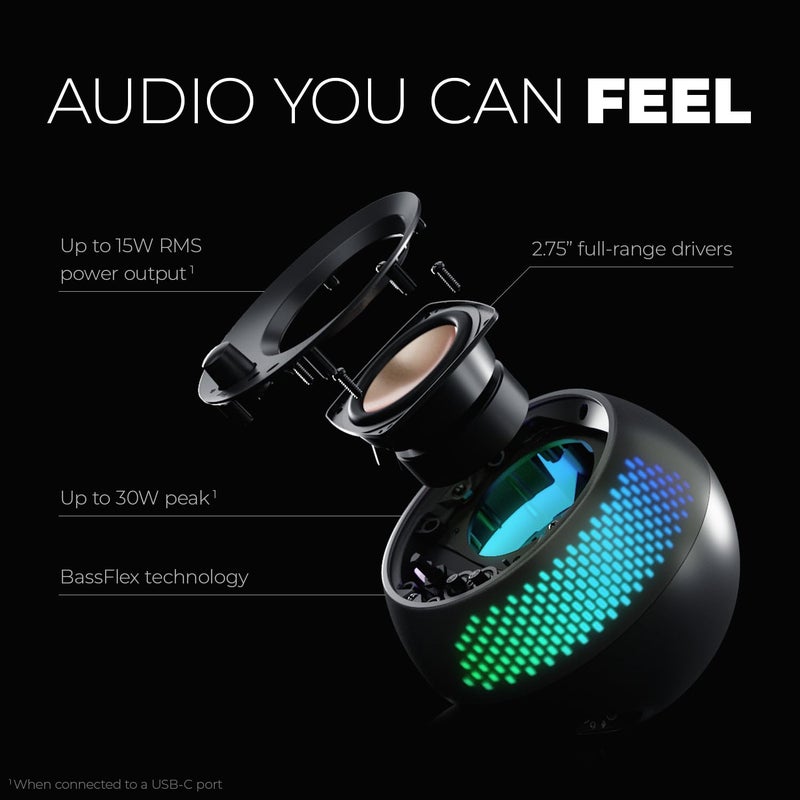 Creative Creative Pebble X 2.0 USB-C Computer Speakers with Customizable RGB Lighting, Bluetooth 5.3, USB Audio, Up to 15W RMS Power for PC and Mac  - Image 3
