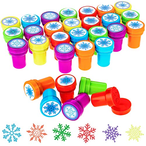 WILLBOND 36 Pieces Snowflake Stamps Winter Stamps Bulk Plastic Colored Self Ink Assorted Snowflake for Card Making Christmas Party Favors 6 StylesColorful - Image 1