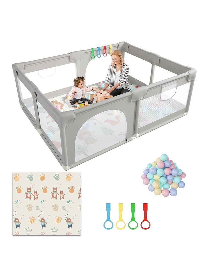 HOCC Large Baby Playpen with Play Mat – 150×180cm Playpen for Babies and Toddlers with Baby Play Mat, Balls & 4 Handles – Baby Mats for Floor Play, Baby Bed & Fun Baby Toy Play Yard - Image 1