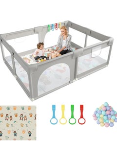 Large Baby Playpen with Play Mat – 150×180cm Playpen for Babies and Toddlers with Baby Play Mat, Balls & 4 Handles – Baby Mats for Floor Play, Baby Bed & Fun Baby Toy Playard