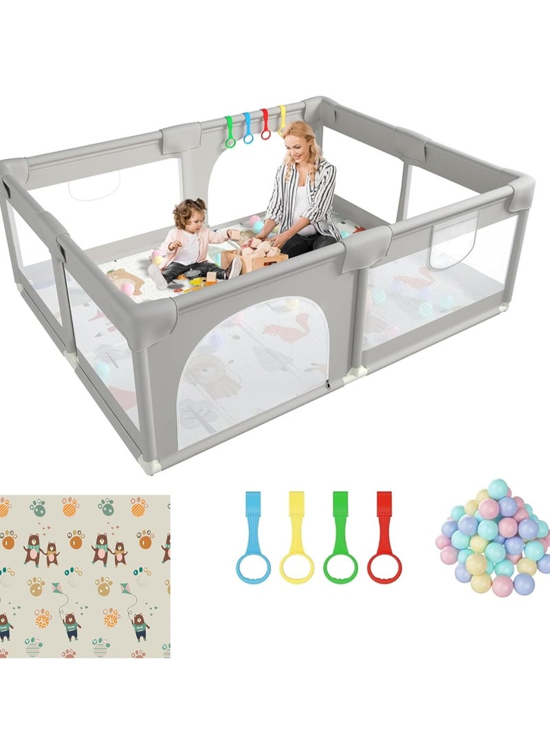 HOCC - Large Baby Playpen with Play Mat – 150×180cm Playpen for Babies and Toddlers with Baby Play Mat, Balls & 4 Handles – Baby Mats for Floor Play, Baby Bed & Fun Baby Toy Playard - Image 1