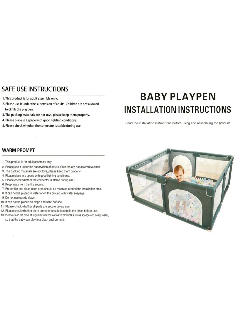 HOCC - Large Baby Playpen with Play Mat – 150×180cm Playpen for Babies and Toddlers with Baby Play Mat, Balls & 4 Handles – Baby Mats for Floor Play, Baby Bed & Fun Baby Toy Playard - Image 1
