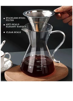 Excefore Pour Over Coffee Maker, Elegant Drip Coffee Maker with Reusable Stainless Steel Filter Dripper, Lead-Free Borosilicate Glass Coffee Carafe for 1-4Cup, 500ml 18oz  - Image 3
