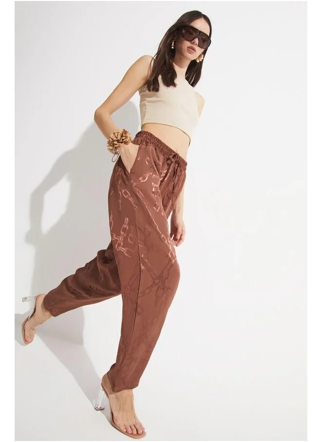 JUNE June Exclusive Patterned Viscose Trouser Brown