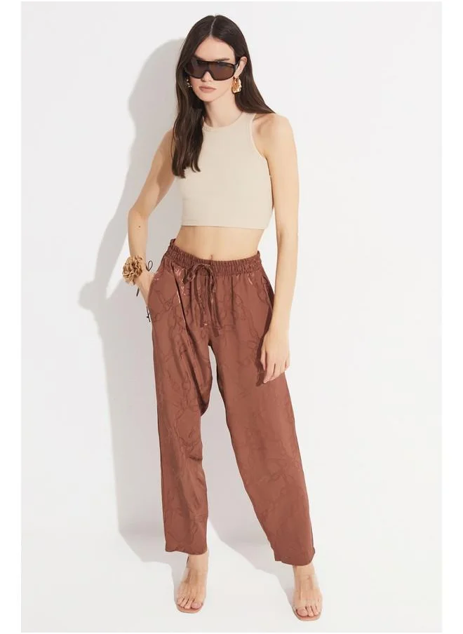 JUNE June Exclusive Patterned Viscose Trouser Brown