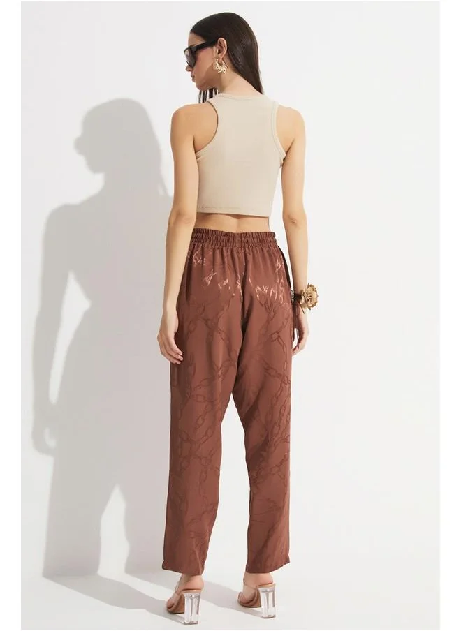 JUNE June Exclusive Patterned Viscose Trouser Brown