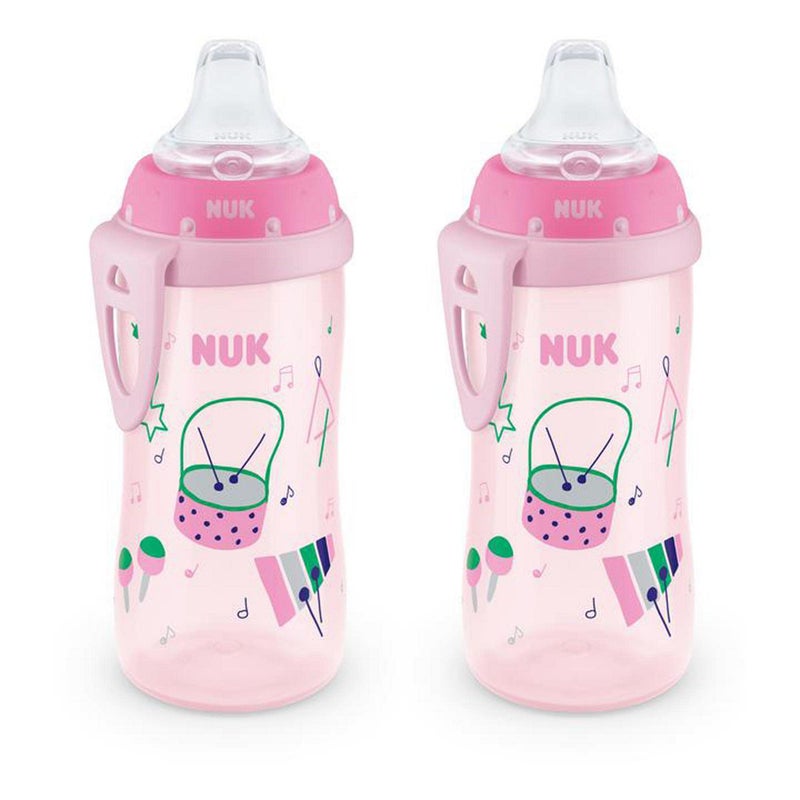 NUK Active Spill Proof Sippy Cup, 10 oz, 2 Pack, 8+ Months, Pink – BPA Free, Spill Proof Sippy Cup - Image 1