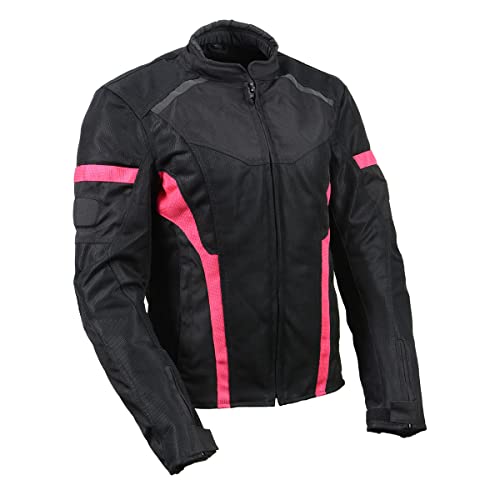 Milwaukee Leather MPL2794 Black and Pink Mesh/Textile Armored Motorcycle Racer Jacket for Women - All Season Jackets - Medium - Image 1