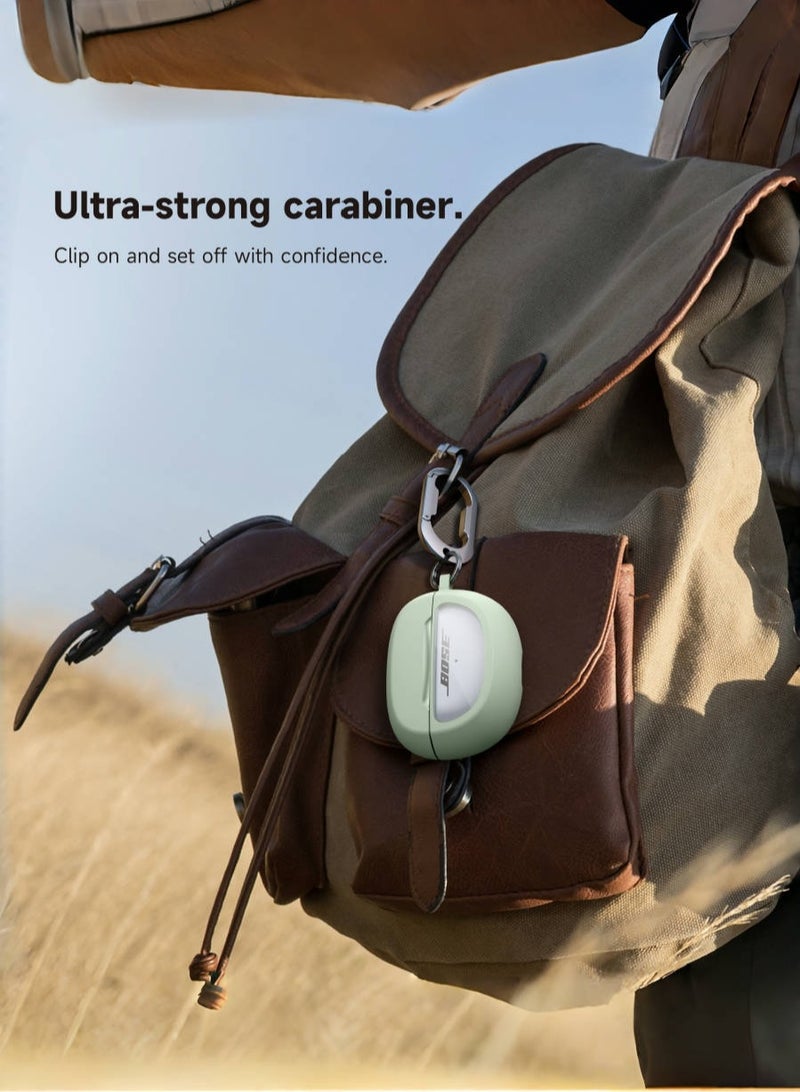 Slim and Stylish Transparent Hard PC Shockproof TPU Case Cover with Carabiner for Bose Ultra Open Earbuds 2024, Green - Image 4