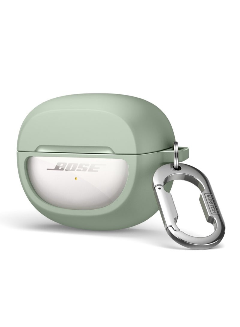 Slim and Stylish Transparent Hard PC Shockproof TPU Case Cover with Carabiner for Bose Ultra Open Earbuds 2024, Green - Image 1
