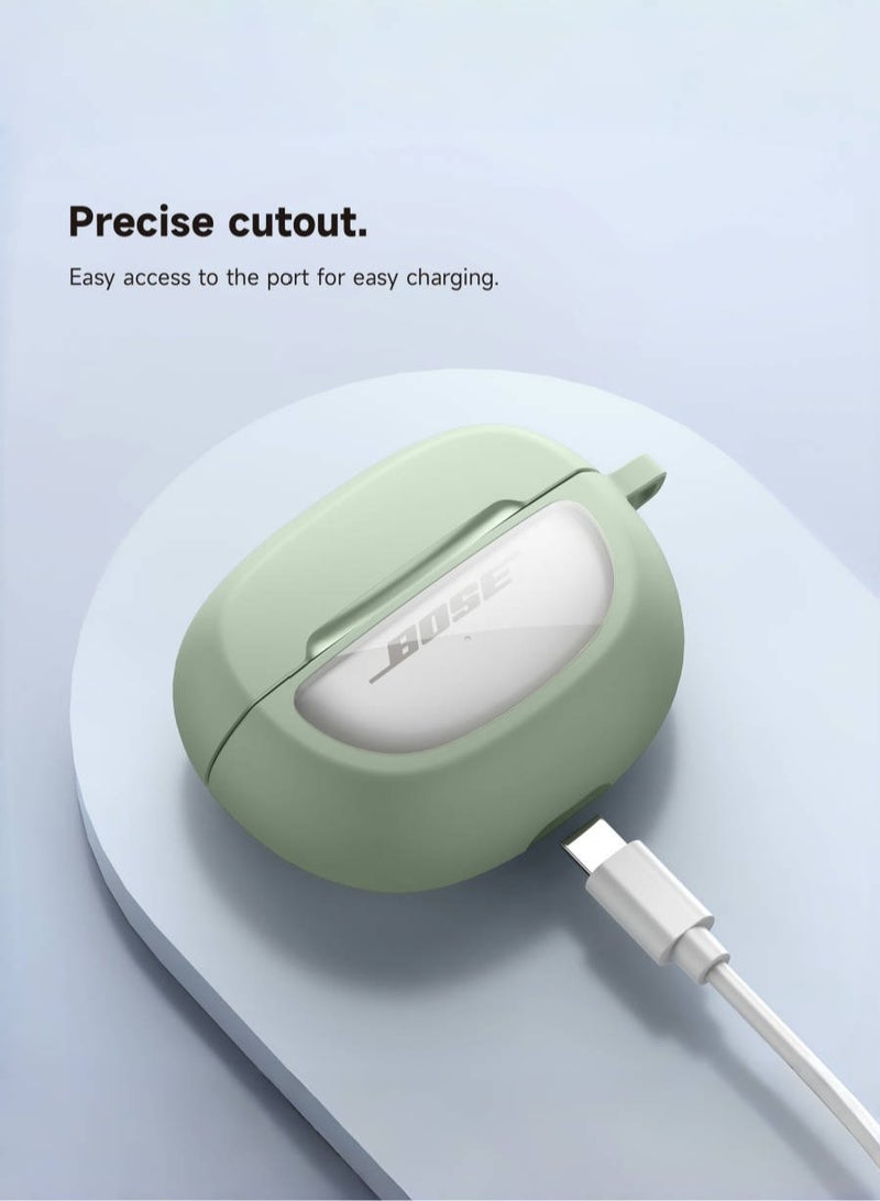 Slim and Stylish Transparent Hard PC Shockproof TPU Case Cover with Carabiner for Bose Ultra Open Earbuds 2024, Green - Image 5