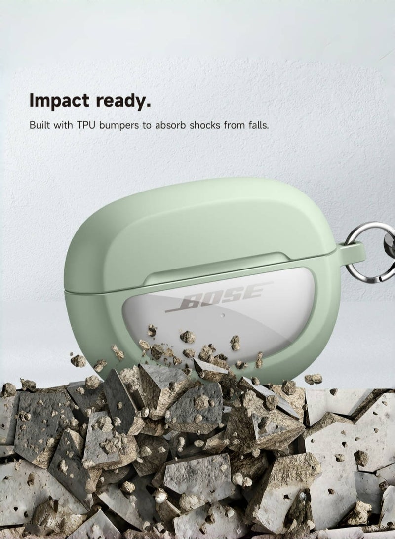 Slim and Stylish Transparent Hard PC Shockproof TPU Case Cover with Carabiner for Bose Ultra Open Earbuds 2024, Green - Image 3