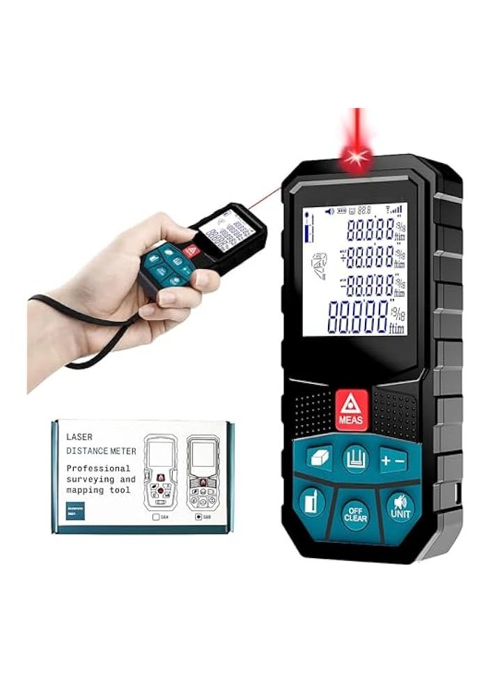 PROMASS Laser Distance Measure Meter 50M Digital Laser Rangefinder Tape Portable Electronic Measuring Device Measure Area Volume Angle Pythagorean with LCD Display IP54 Waterproof (Blue & Black)  - Image 1