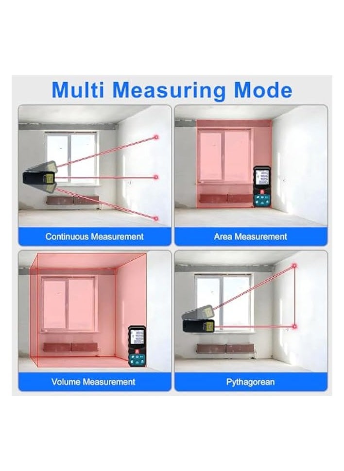 PROMASS Laser Distance Measure Meter 50M Digital Laser Rangefinder Tape Portable Electronic Measuring Device Measure Area Volume Angle Pythagorean with LCD Display IP54 Waterproof (Blue & Black)  - Image 4