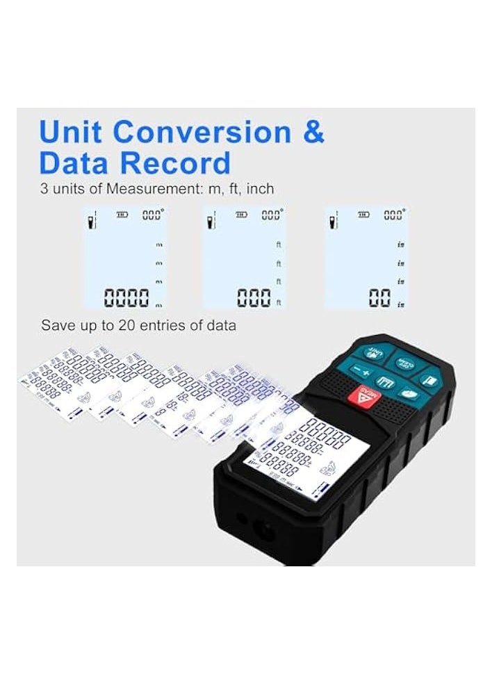 PROMASS Laser Distance Measure Meter 50M Digital Laser Rangefinder Tape Portable Electronic Measuring Device Measure Area Volume Angle Pythagorean with LCD Display IP54 Waterproof (Blue & Black)  - Image 5